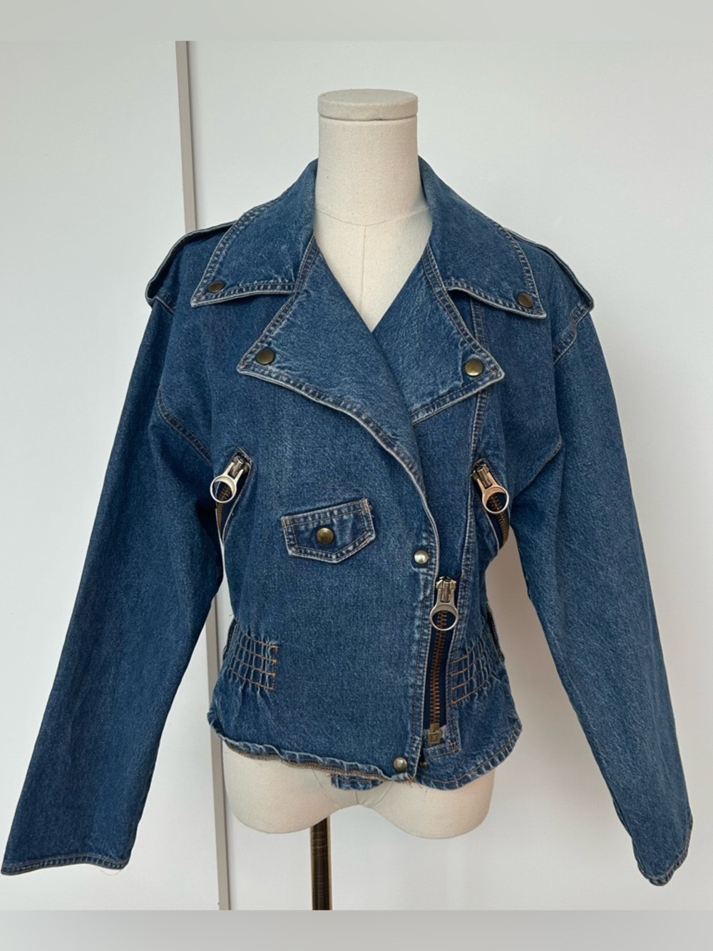 Vintage 80’s Dark Blue Denim Moto Jacket
